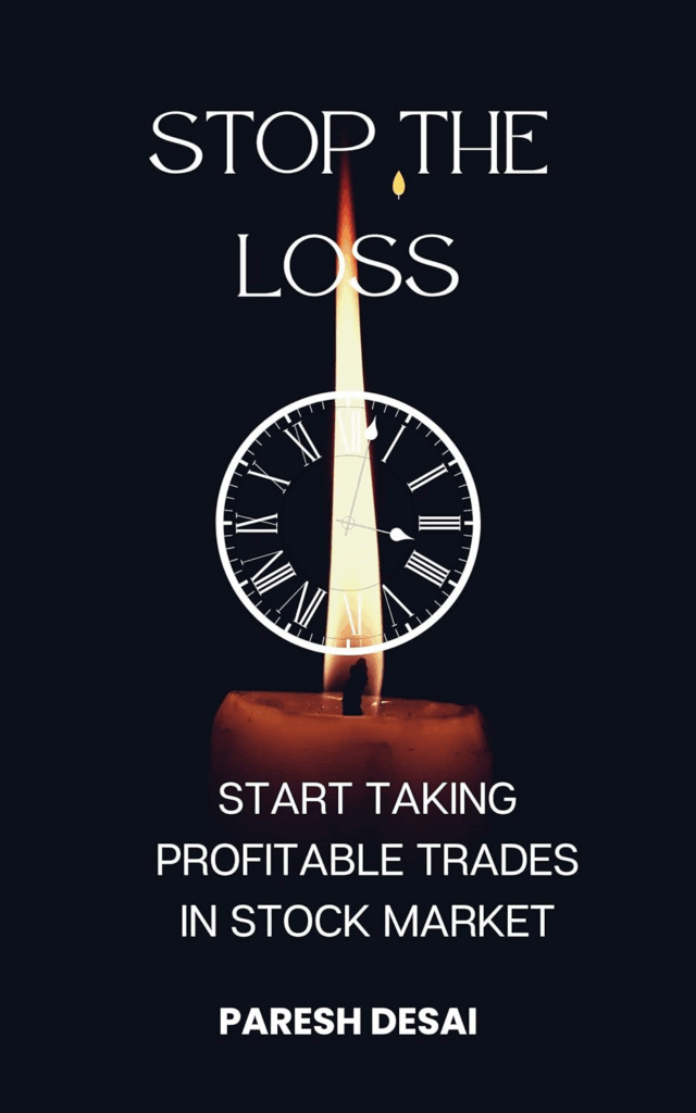 Capa do livro "STOP THE LOSS" de Paresh Desai, com a imagem de uma vela acesa e um relógio, simbolizando a urgência e o gerenciamento de perdas em trades.