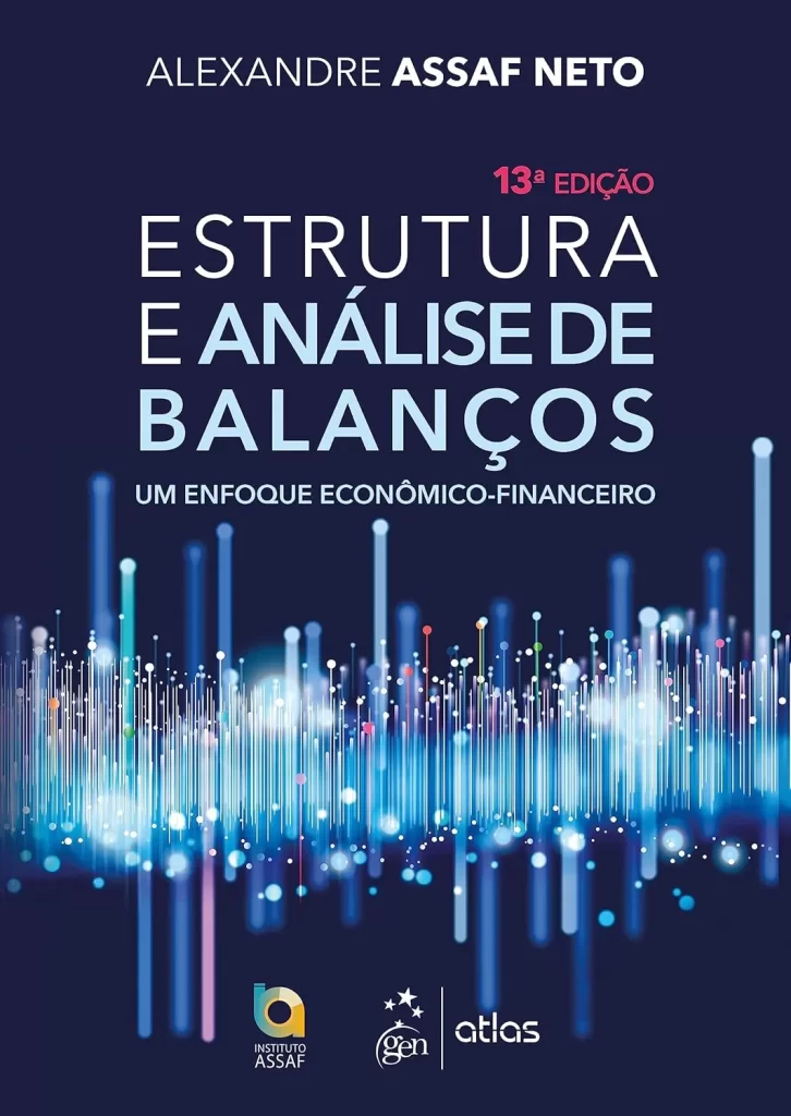 Capa do livro Estrutura e Análise de Balanços, de Alexandre Assaf Neto, 13ª edição, com ilustração de dados e gráficos digitais.
