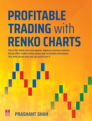 Capa do livro "Profitable Trading with Renko Charts" de Prashant Shah, com um fundo amarelo e um gráfico de Renko colorido em vermelho, azul e verde, representando a metodologia de trading.