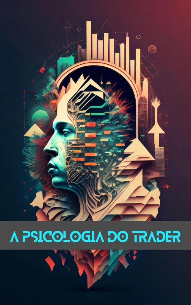 Capa do livro "A Psicologia do Trader" de Victor Vandersan, com a silhueta de uma cabeça humana e gráficos financeiros complexos e futuristas ao redor.