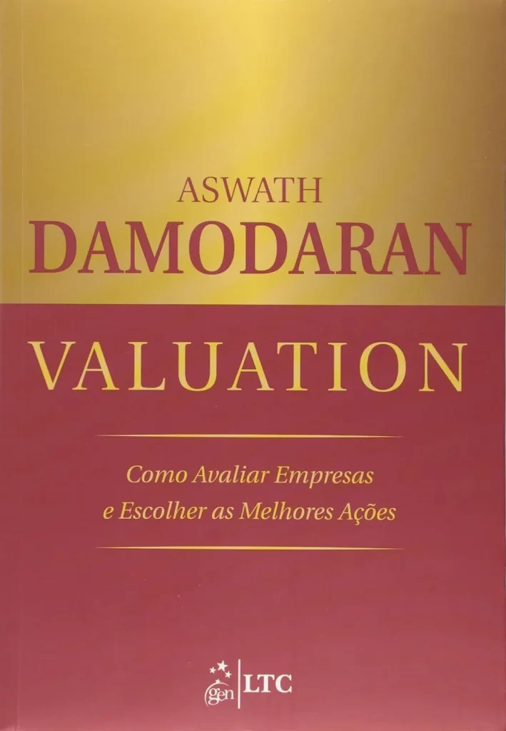 Capa do livro "Valuation: Como Avaliar Empresas e Escolher as Melhores Ações" de Aswath Damodaran, com um design em duas faixas, uma amarela e outra vermelha, e o título em destaque.
