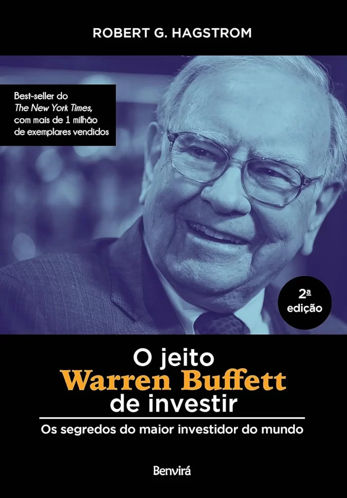 Capa do livro O jeito Warren Buffett de investir, com foto em preto e branco de Warren Buffett sorrindo e o título em destaque.