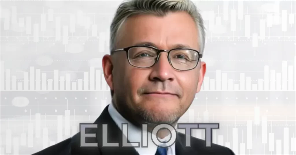 Retrato gerado por IA de Ralph Nelson Elliott, o criador da Teoria das Ondas de Elliott, com um fundo sutil de gráficos financeiros.