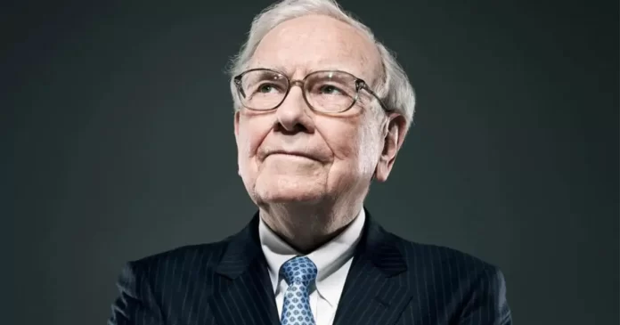 Retrato pensativo de Warren Buffett em terno e gravata, olhando para o lado, simbolizando a sabedoria e a visão de longo prazo em investimentos.