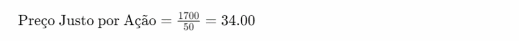 Resultado do cálculo do preço justo de ação