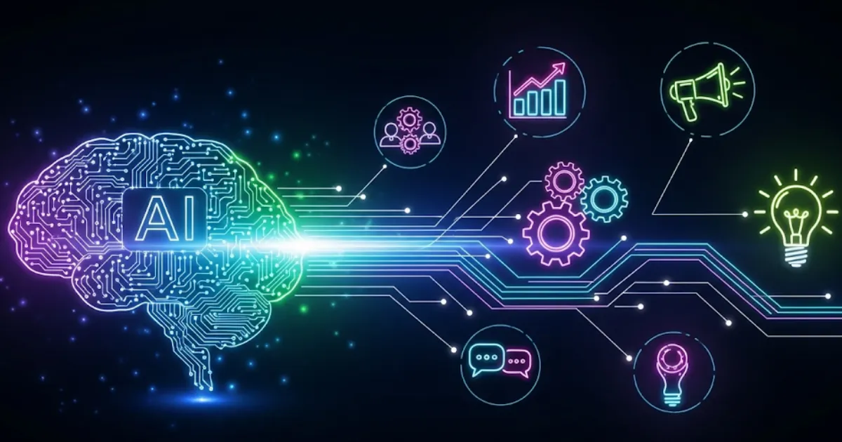 Uma pessoa segurando um smartphone que exibe a tela inicial com três ícones de aplicativos, representando ferramentas de inteligência artificial para negócios.