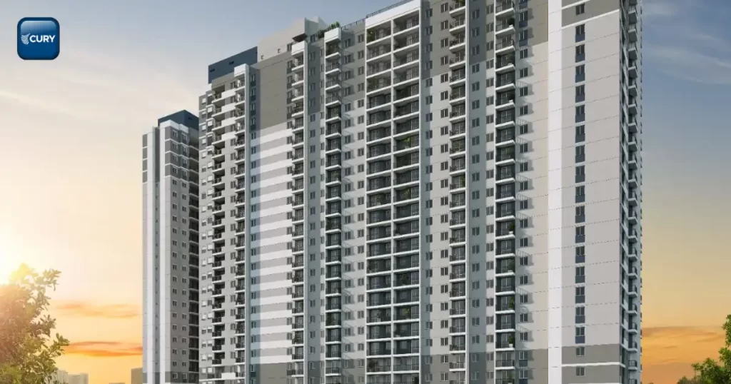 Fachada de um grande complexo de edifícios residenciais modernos da Cury Construtora (CURY3), simbolizando sua solidez entre as maiores pagadoras de dividendos em 2025.