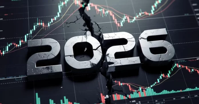 Imagem de destaque: números 2026 rachados sobre gráfico IBOV mostrando possível crash e topo do mercado