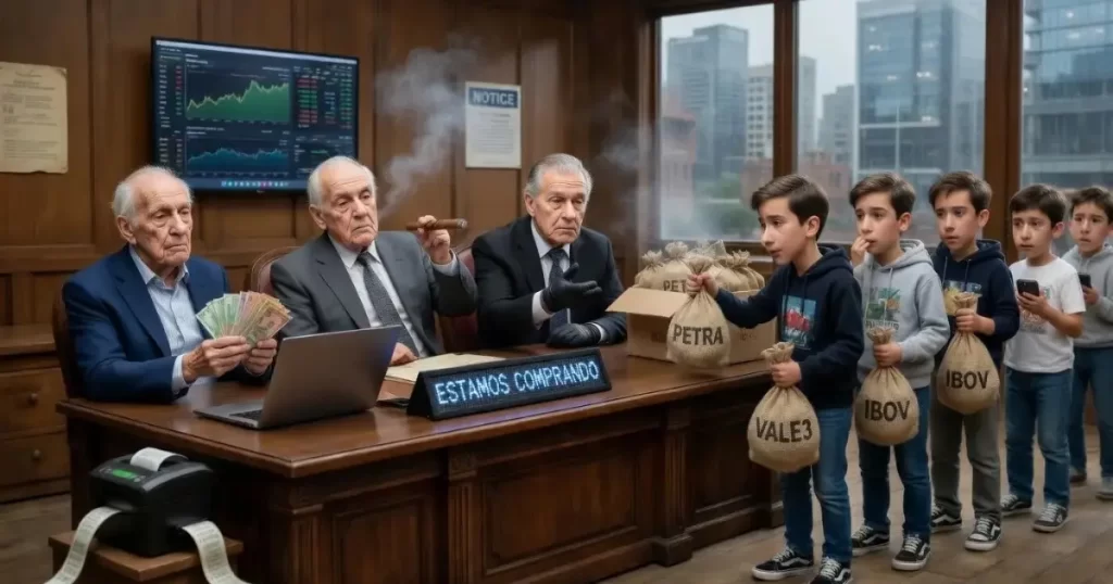 Ilustração representando a acumulação wyckoff, onde grandes investidores começam a comprar ativos enquanto pequenos investidores ainda estão receosos após a queda do mercado.
