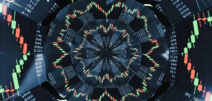 Gráfico de candles formando padrão circular que simboliza fractais e repetição de padrões no mercado financeiro, ilustrando a sensação de déjà vu no mercado hoje.
